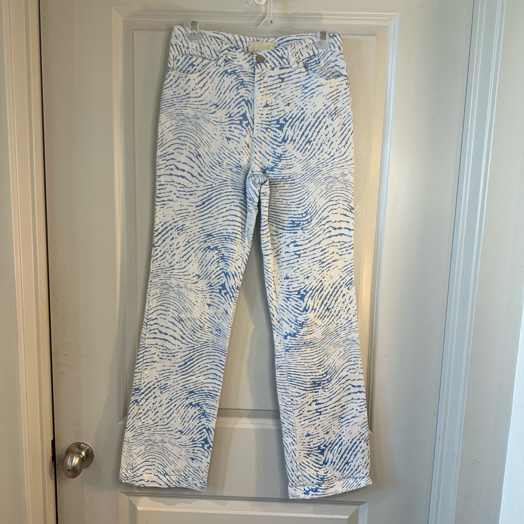 Paloma-Wool Huella High Waisted Organic Cotton Designer Blue & White Pants Small — image 4 of 8